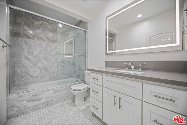 Bathroom, Glass Shower, Interior, Marble Walls, Recessed Lighting