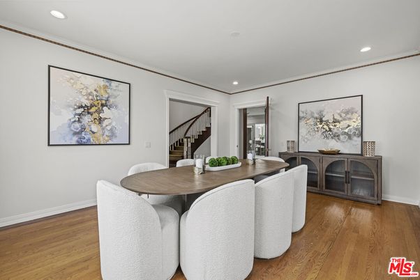 Dining room, Interior, Recessed Lighting, Wood Texture Flooring