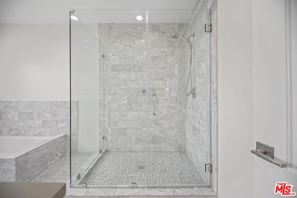 Bathroom, Glass Shower, Interior, Marble Walls, Recessed Lighting