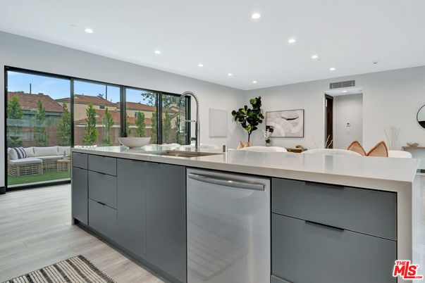 Interior, Kitchen, Living room, Recessed Lighting, Stainless Steel Appliances, Wood Texture Flooring