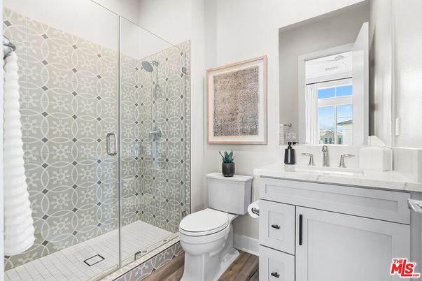 Bathroom, Glass Shower, Interior, Wood Texture Flooring