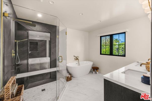 Bathroom, Dual Sink Vanities, Free Standing Baths, Glass Shower, Interior, Marble, Recessed Lighting