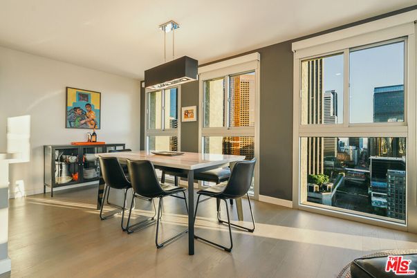 Dining room, Interior, Pendant Lights, Wood Texture Flooring