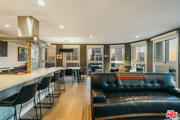 Dining room, Interior, Pendant Lights, Recessed Lighting, Wood Texture Flooring