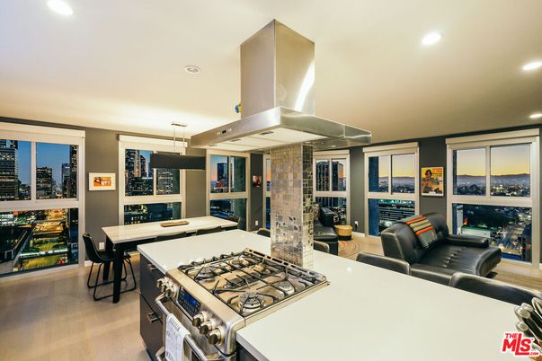 Dining room, Fireplace, Interior, Kitchen, Living room, Pendant Lights, Recessed Lighting, Wood Texture Flooring