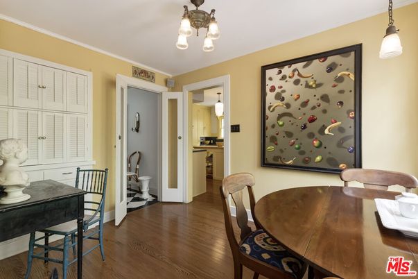 Dining room, Interior, Pendant Lights, Wood Texture Flooring