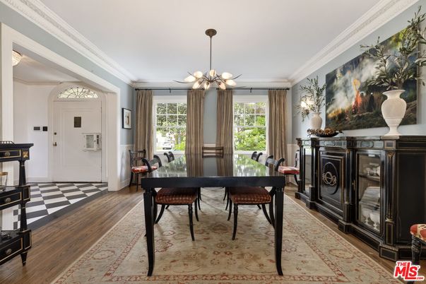 Dining room, Interior, Pendant Lights, Wood Texture Flooring