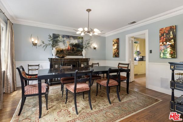 Dining room, Interior, Pendant Lights, Wood Texture Flooring