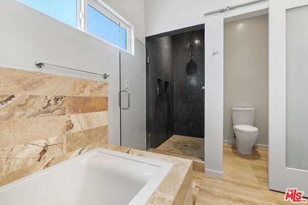 Bathroom, Glass Shower, Interior, Wood Texture Flooring