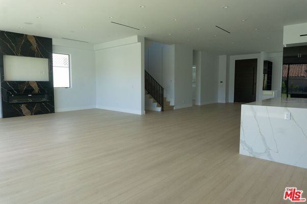 Empty room, Fireplace, Interior, Recessed Lighting, Wood Texture Flooring