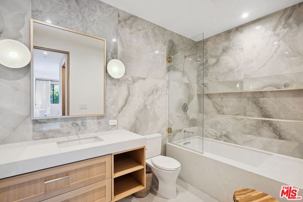 Bathroom, Glass Shower, Interior, Marble Walls, Recessed Lighting