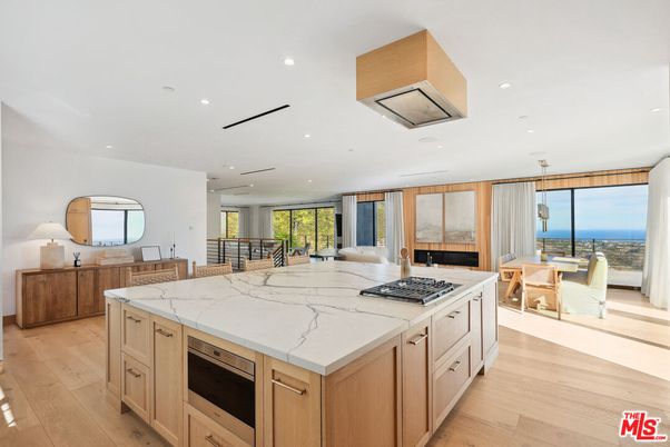 Dining room, Interior, Kitchen, Pendant Lights, Recessed Lighting, Stainless Steel Appliances, Water, Wood Texture Flooring