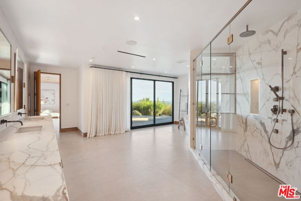 Bathroom, Glass Shower, Interior, Marble, Marble Walls, Recessed Lighting