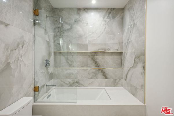 Bathroom, Glass Shower, Interior, Marble Walls, Recessed Lighting