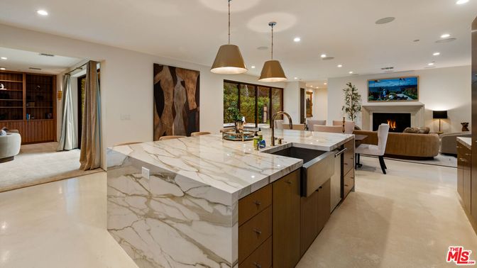 Dining room, Fireplace, Interior, Kitchen, Living room, Pendant Lights, Recessed Lighting