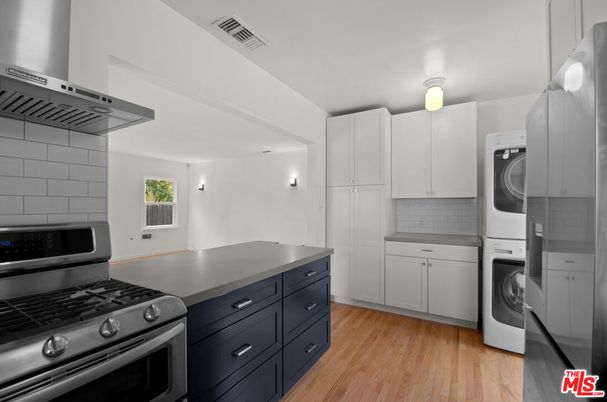 Interior, Kitchen, Stainless Steel Appliances, Washer, Wood Texture Flooring