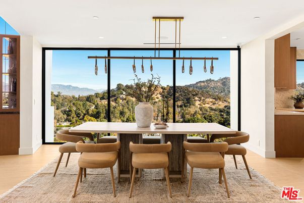 Dining room, Interior, Pendant Lights, Recessed Lighting, Wood Texture Flooring