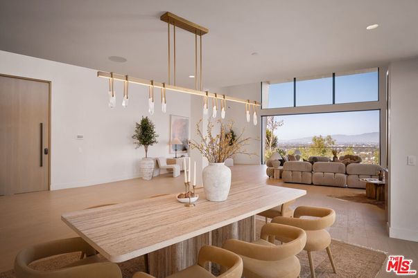 Dining room, Interior, Living room, Pendant Lights, Recessed Lighting, Wood Texture Flooring