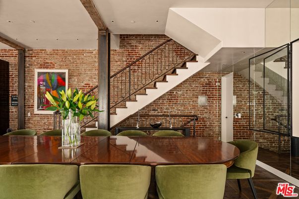 Dining room, Interior, Recessed Lighting, Stone Walls, Wood Texture Flooring