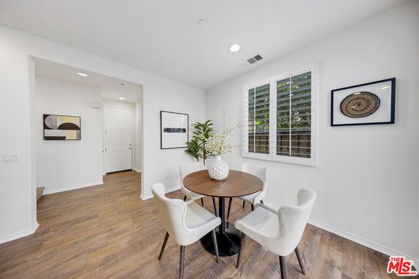 Dining room, Interior, Recessed Lighting, Wood Texture Flooring