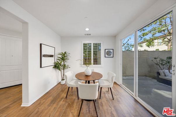 Dining room, Interior, Recessed Lighting, Wood Texture Flooring