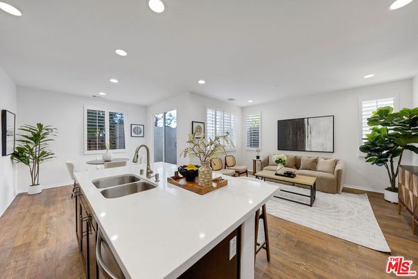 Interior, Kitchen, Living room, Recessed Lighting, Wood Texture Flooring