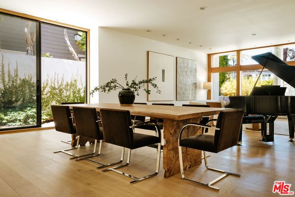 Dining room, Interior, Piano, Recessed Lighting, Wood Texture Flooring