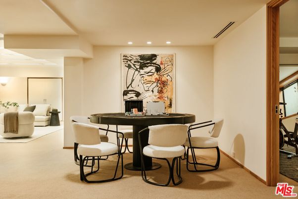 Dining room, Fireplace, Interior, Recessed Lighting