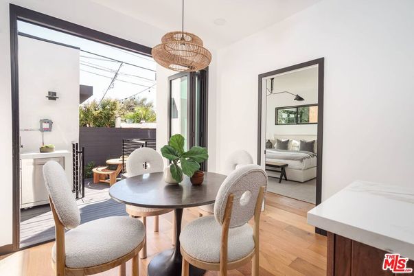 Bedroom, Dining room, Interior, Pendant Lights, Wood Texture Flooring