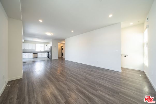 Empty room, Interior, Kitchen, Recessed Lighting, Wood Texture Flooring