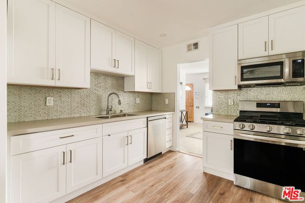 Interior, Kitchen, Stainless Steel Appliances, Wood Texture Flooring