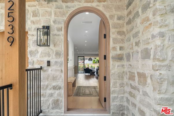 Interior, Recessed Lighting, Stone Walls, Wood Texture Flooring