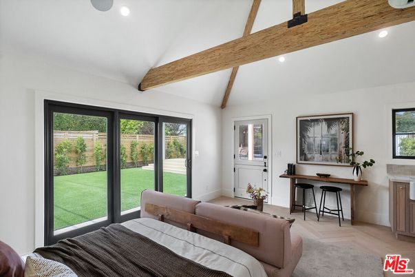 Bedroom, Interior, Recessed Lighting, Wooden Beams, Wood Texture Flooring
