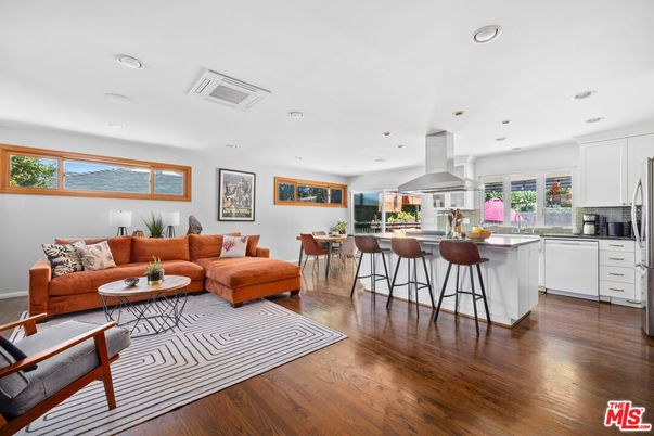 Dining room, Interior, Kitchen, Living room, Recessed Lighting, Wood Texture Flooring