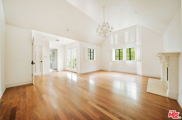 Chandelier, Empty room, Fireplace, Interior, Wood Texture Flooring