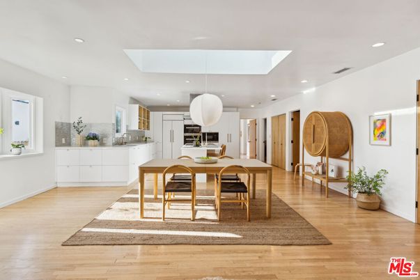 Dining room, Interior, Recessed Lighting, Wood Texture Flooring