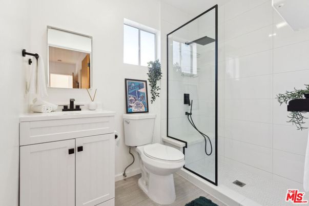 Bathroom, Glass Shower, Interior, Wood Texture Flooring