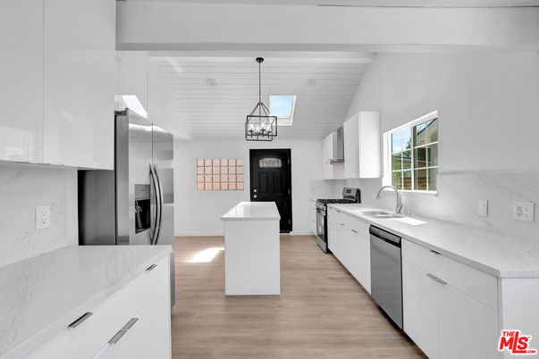 Interior, Kitchen, Pendant Lights, Stainless Steel Appliances, Wood Texture Flooring