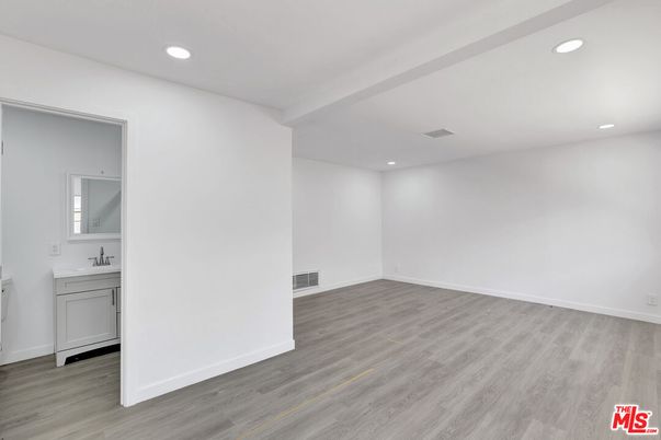 Bathroom, Empty room, Interior, Recessed Lighting, Wood Texture Flooring
