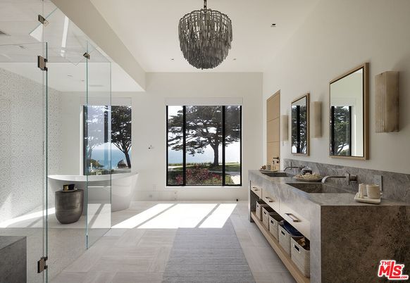 Bathroom, Dual Sink Vanities, Free Standing Baths, Glass Shower, Interior, Pendant Lights, Water