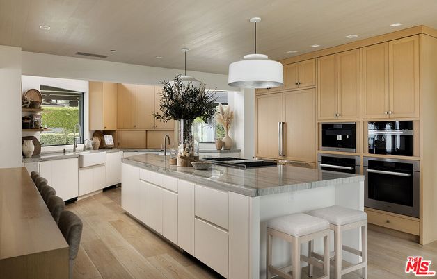 Interior, Kitchen, Pendant Lights, Recessed Lighting, Tile Countertops, Wood Texture Flooring
