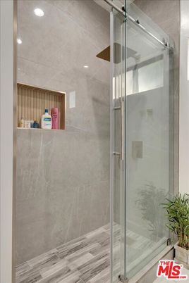 Bathroom, Glass Shower, Interior, Recessed Lighting, Wood Texture Flooring