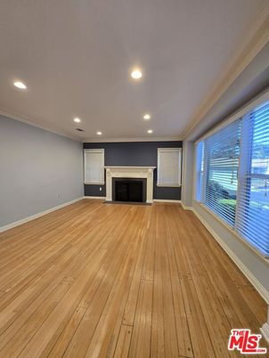 Empty room, Fireplace, Interior, Recessed Lighting, Wood Texture Flooring