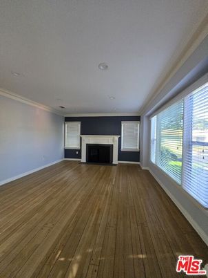 Empty room, Fireplace, Interior, Recessed Lighting, Wood Texture Flooring