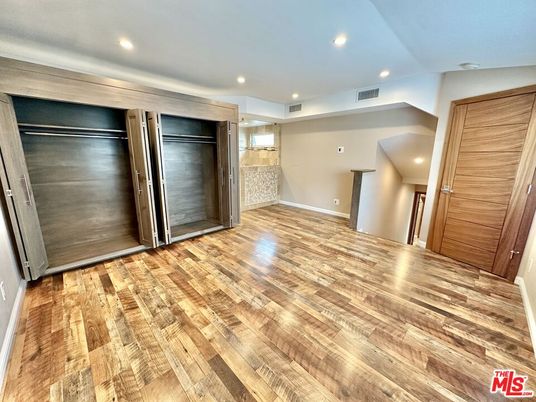 Elevator, Empty room, Interior, Recessed Lighting, Wood Texture Flooring