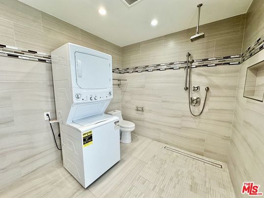 Bathroom, Interior, Recessed Lighting, Utility Closets, Washer, Wood Texture Flooring