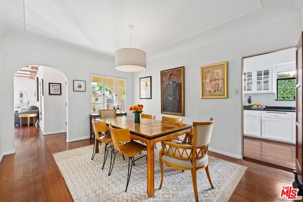 Dining room, Interior, Pendant Lights, Wood Texture Flooring
