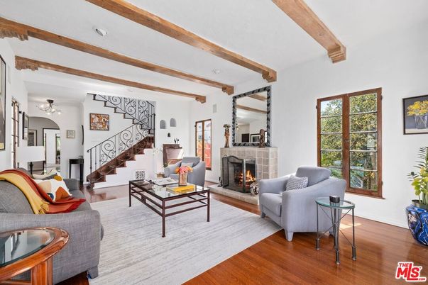 Fireplace, Interior, Living room, Wooden Beams, Wood Texture Flooring