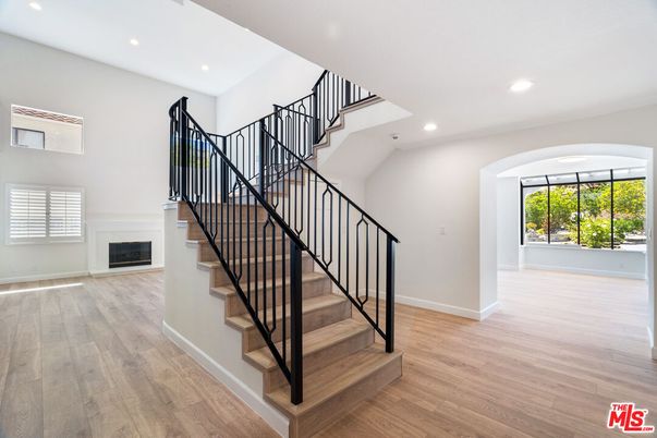 Fireplace, Interior, Recessed Lighting, Wood Texture Flooring