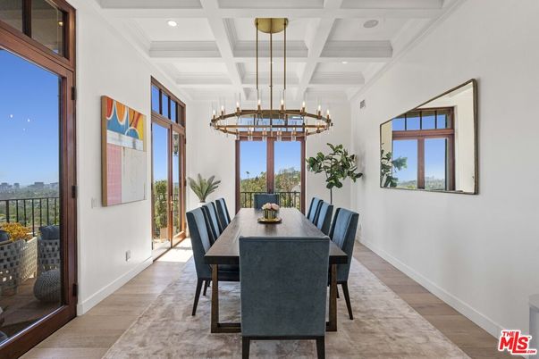 Chandelier, Dining room, Interior, Pendant Lights, Recessed Lighting, Wood Texture Flooring